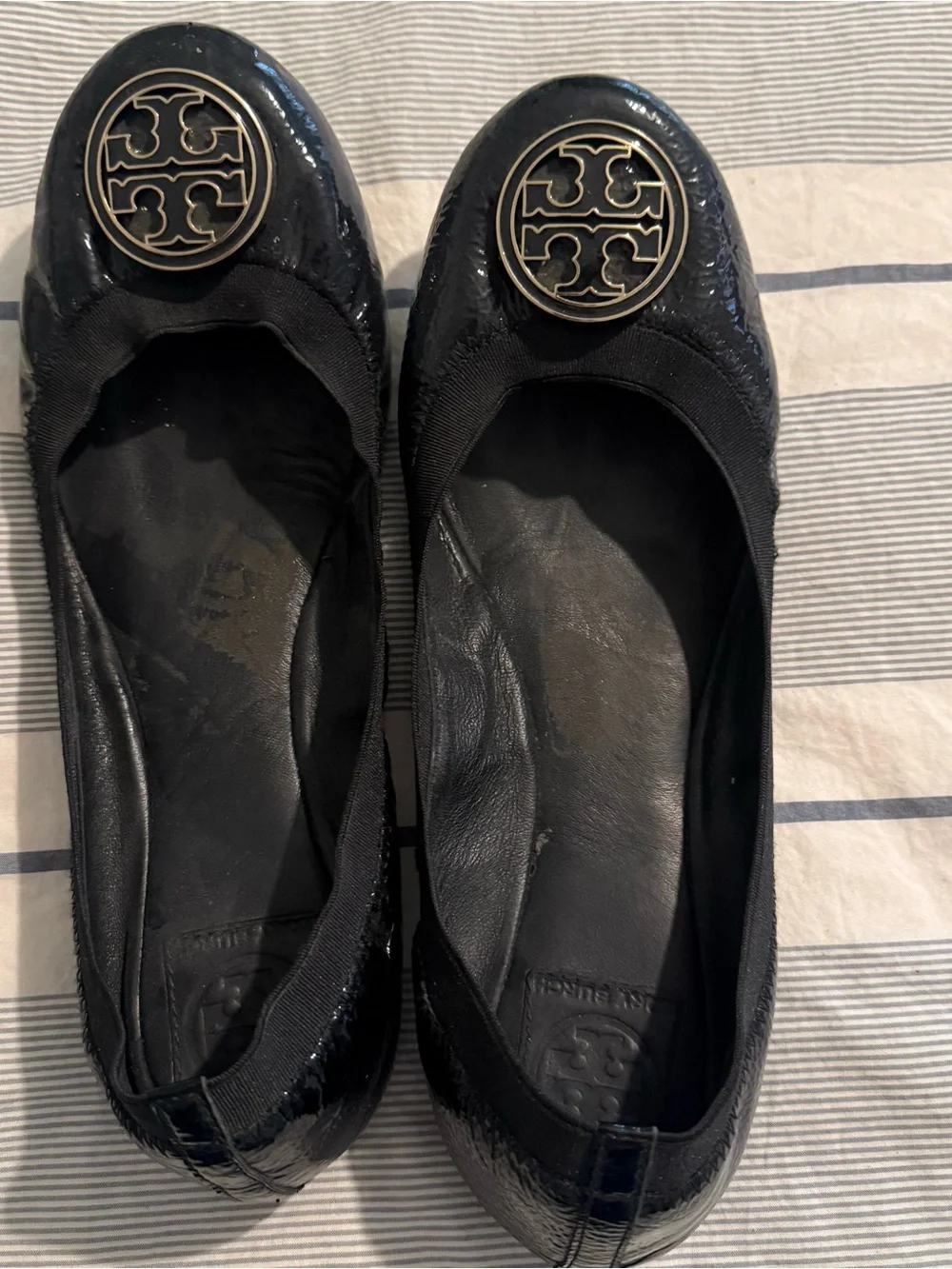 Tory Burch Black Patent Logo Ballet Flats